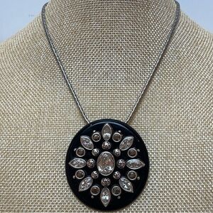 BRIGHTON Cocco's Spell Black Resin Crystal Quote Brooch Pin Pendant Necklace-EUC